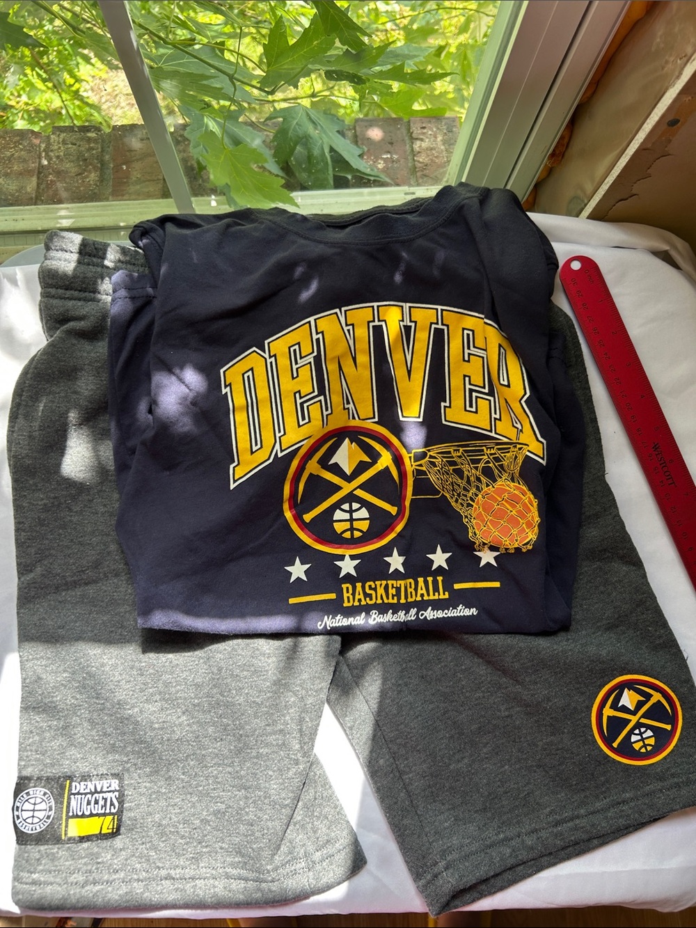 Denver Nuggets Navy & Gray Basketball Tee and Shorts Set boys 14/16. Never worn